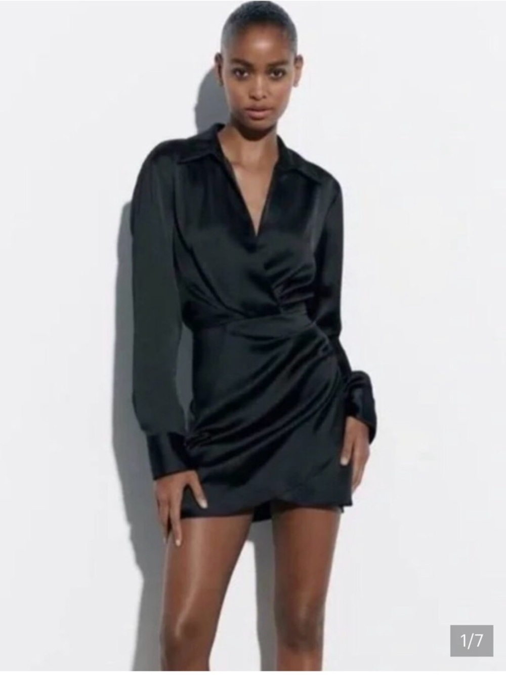 Zara Satin Effect Black Long Sleeve Mini dress Size XS - Picture 3 of 10